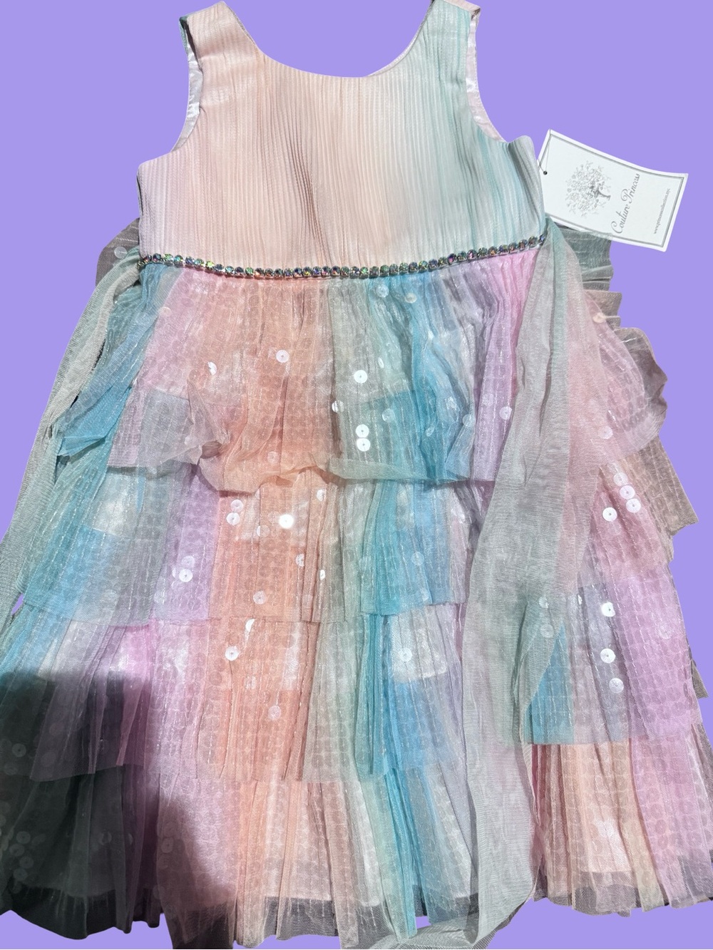 Kids Pastel Rainbow Ruffle Tulle Formal Dress